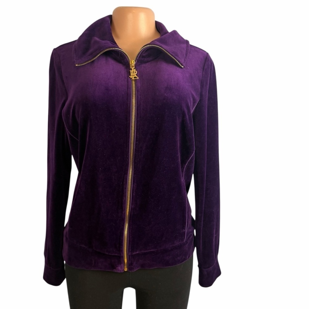 3/$30 ☀️Lauren Ralph Lauren Jacket Purple Zip Cotton Blend Velvet LRL